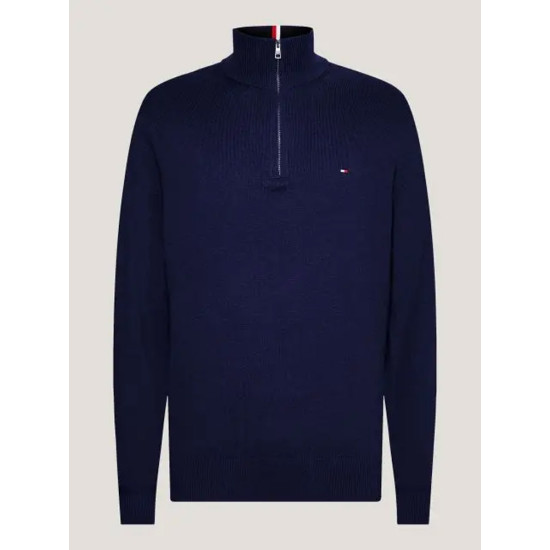 TOMMY HILFIGER PIMA ORG CTN CASHMERE ZIP MOCK MW0MW28049 DW5-DESSERT SKY