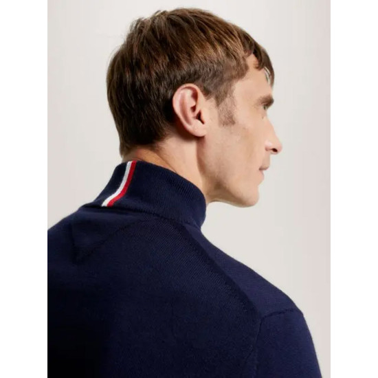TOMMY HILFIGER PIMA ORG CTN CASHMERE ZIP MOCK MW0MW28049 DW5-DESSERT SKY