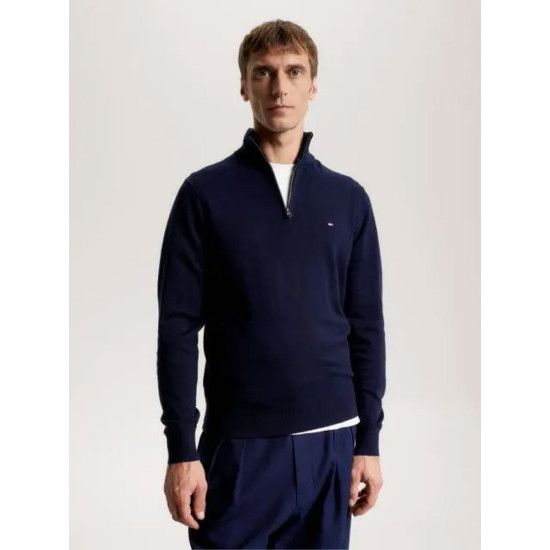 TOMMY HILFIGER PIMA ORG CTN CASHMERE ZIP MOCK MW0MW28049 DW5-DESSERT SKY
