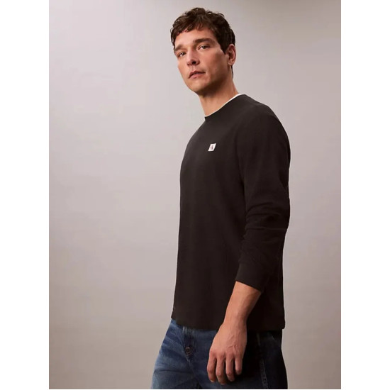 CALVIN KLEIN LS WAFFLE BADGE CREWNK TEE LV040EM217 UB1-BLACK