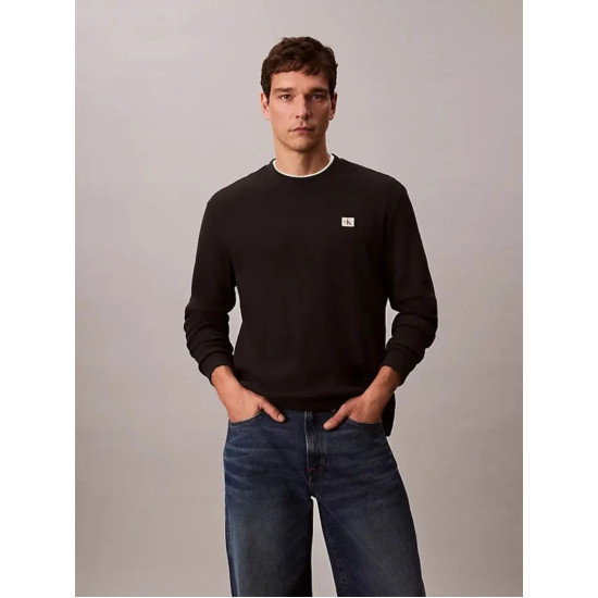 CALVIN KLEIN LS WAFFLE BADGE CREWNK TEE LV040EM217 UB1-BLACK