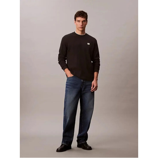 CALVIN KLEIN LS WAFFLE BADGE CREWNK TEE LV040EM217 UB1-BLACK