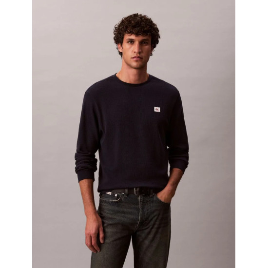 CALVIN KLEIN LS WAFFLE BADGE CREWNK TEE LV040EM217  CEF-DARK SAPPHIRE