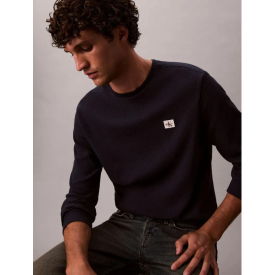 CALVIN KLEIN LS WAFFLE BADGE CREWNK TEE LV040EM217  CEF-DARK SAPPHIRE