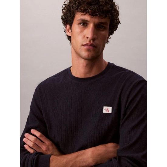 CALVIN KLEIN LS WAFFLE BADGE CREWNK TEE LV040EM217  CEF-DARK SAPPHIRE