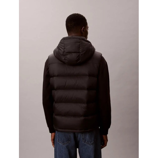 CALVIN KLEIN LS NYLON ZIP OFF HOOD DOWN PUFFER JACKET LV04RD531G UB1-BLACK