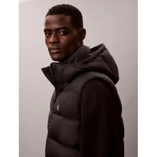 CALVIN KLEIN LS NYLON ZIP OFF HOOD DOWN PUFFER JACKET LV04RD531G UB1-BLACK