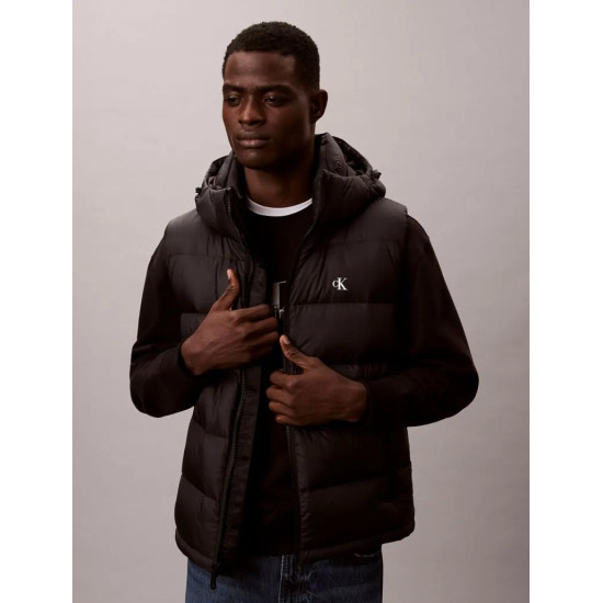 CALVIN KLEIN LS NYLON ZIP OFF HOOD DOWN PUFFER JACKET LV04RD531G UB1-BLACK