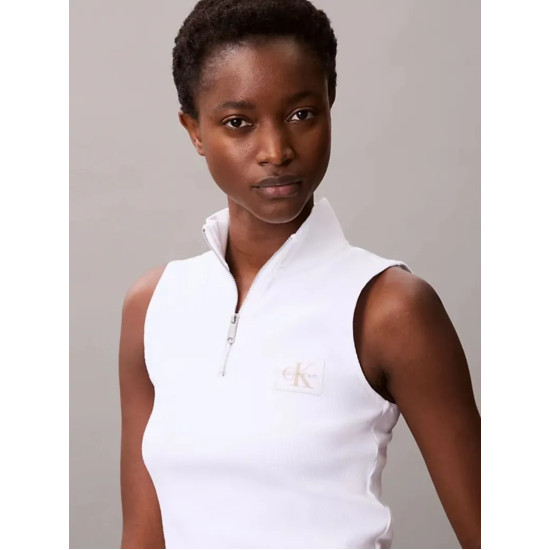 CALVIN KLEIN WOVEN LABEL SL QZ TOP LV047C909G YAA-BRILLIANT WHITE