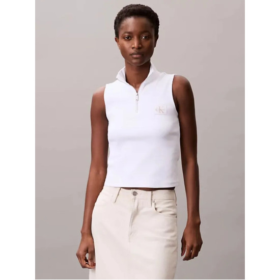 CALVIN KLEIN WOVEN LABEL SL QZ TOP LV047C909G YAA-BRILLIANT WHITE