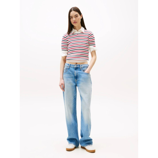 TOMMY JEANS TJW ESSENTIAL SS SWEATER DW0DW19336 0FG-WHITE/RED/NAVY STRIPE