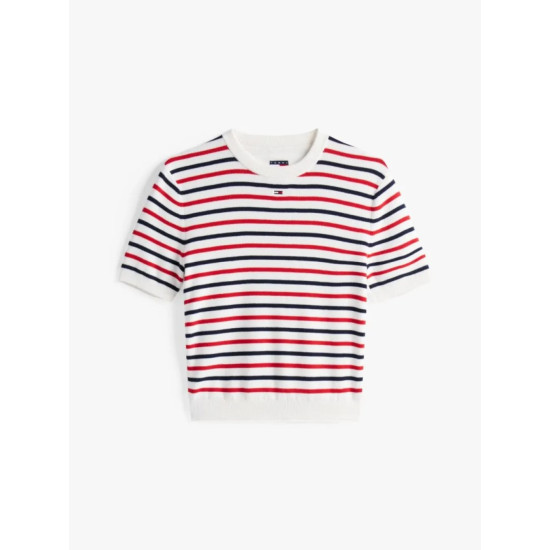 TOMMY JEANS TJW ESSENTIAL SS SWEATER DW0DW19336 0FG-WHITE/RED/NAVY STRIPE