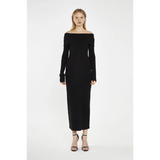 GLAMOROUS BARDOT KNITTED MIDI DRESS AN4888 BLACK