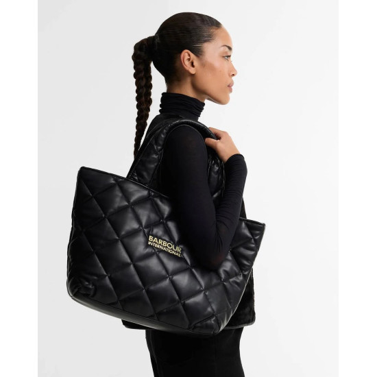BARBOUR INTERNATIONAL SOFT QUILTED BATTERSEA TOTE BAG LBA0576BK11 BIBK11-BLACK