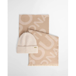 BARBOUR INTERNATIONAL PENDLE BEANIE & KENNA SCARF GIFT SET LGS0105CR31 BICR31-MOONBEAM/CAMEL