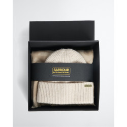 BARBOUR INTERNATIONAL PENDLE BEANIE & KENNA SCARF GIFT SET LGS0105CR31 BICR31-MOONBEAM/CAMEL