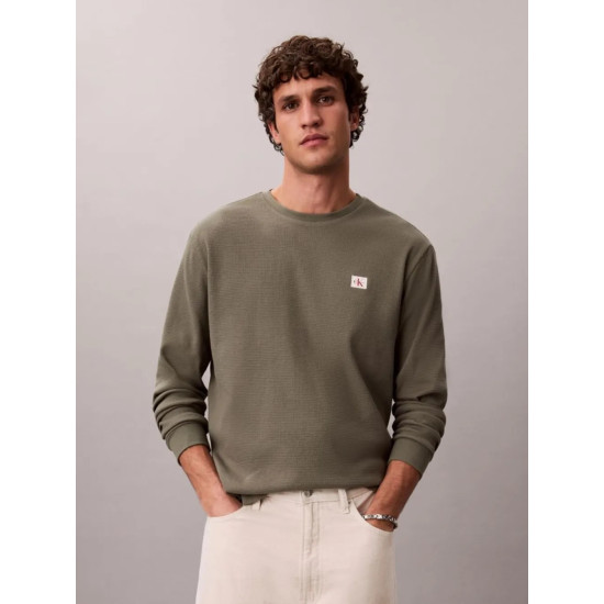 CALVIN KLEIN LS WAFFLE BADGE CREWNK TEE LV040EM217 LDY-DUSTY OLIVE