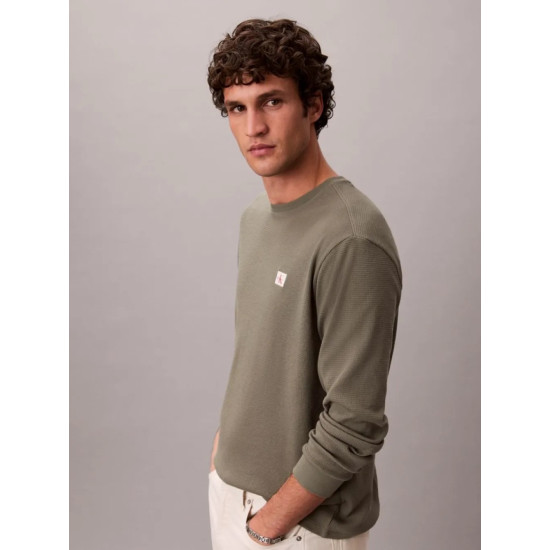 CALVIN KLEIN LS WAFFLE BADGE CREWNK TEE LV040EM217 LDY-DUSTY OLIVE