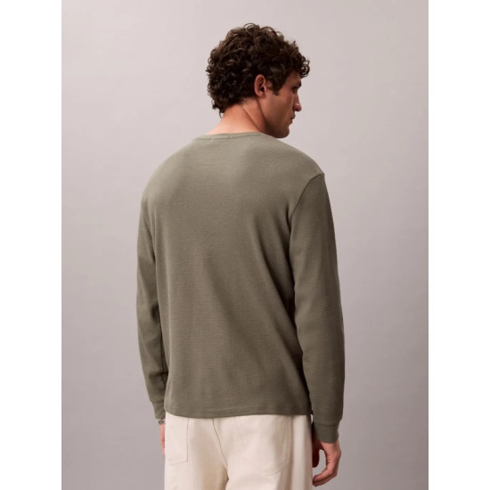 CALVIN KLEIN LS WAFFLE BADGE CREWNK TEE LV040EM217 LDY-DUSTY OLIVE