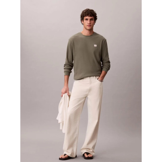 CALVIN KLEIN LS WAFFLE BADGE CREWNK TEE LV040EM217 LDY-DUSTY OLIVE
