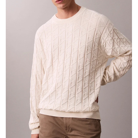 CALVIN KLEIN LS EASY AOP COTTON CREWNECK SWEATER LV04RE301G YAS-ECRU