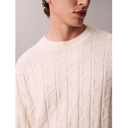 CALVIN KLEIN LS EASY AOP COTTON CREWNECK SWEATER LV04RE301G YAS-ECRU