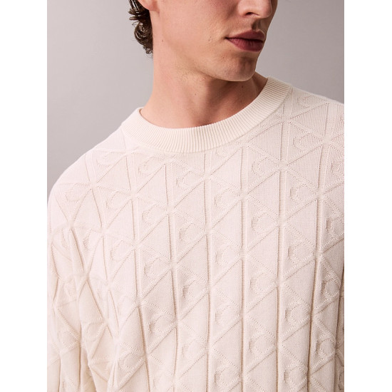CALVIN KLEIN LS EASY AOP COTTON CREWNECK SWEATER LV04RE301G YAS-ECRU