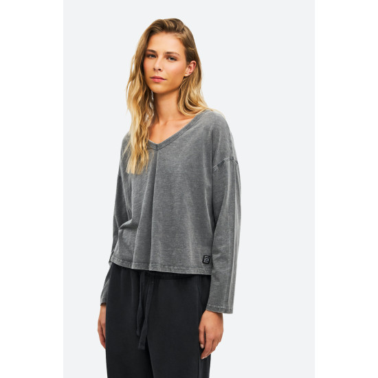 DIRTY LAUNDRY V NECK RELAXED LONGSLEEVE DLWL000064 VINTAGE GREY