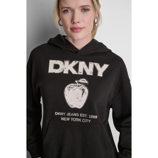 DKNY LOGO HOODIE DJ6T1805 2L5-BLACK/EGGNOG