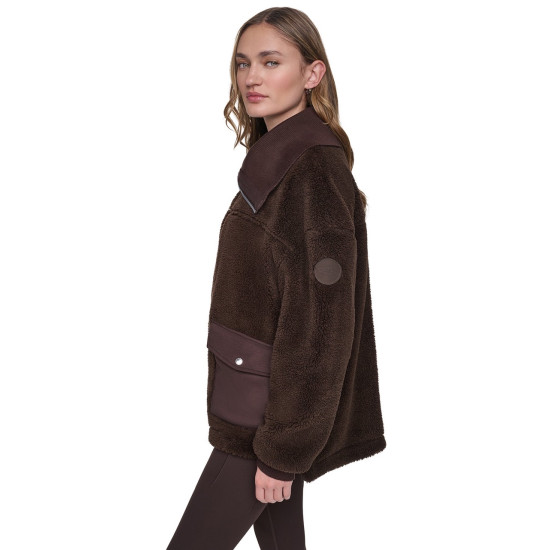 DKNY FUNNEL NECK SHERPA JACKET DP6J9770 QKO-ESPRESSO/ESPRESSO 