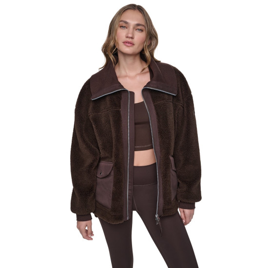 DKNY FUNNEL NECK SHERPA JACKET DP6J9770 QKO-ESPRESSO/ESPRESSO 