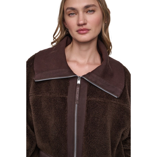 DKNY FUNNEL NECK SHERPA JACKET DP6J9770 QKO-ESPRESSO/ESPRESSO 
