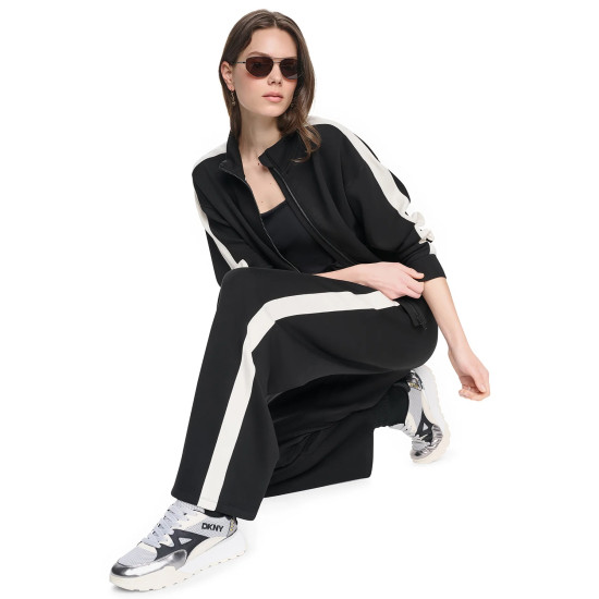 DKNY HIGH RISE SIDE STRIPE WIDE LEG PANT DP6P3649 2L5-BLACK/EGGNOG
