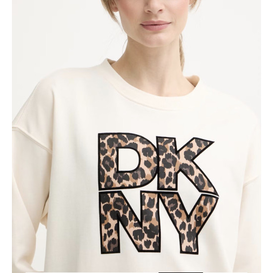 DKNY LOGO PULLOVER DP6T1867 HLB-EGGNOG/LEOPARD CAR
