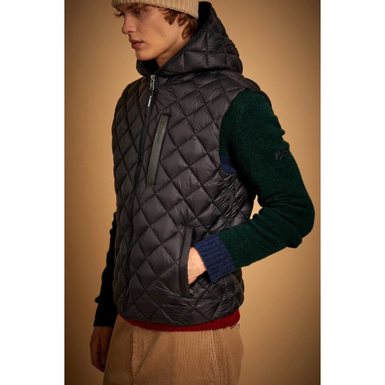 LA MARTINA SLEEVELESS PADDED NYLON HOODED VEST MBO014 0999-BLACK