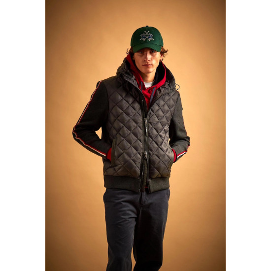 LA MARTINA HYBRID JACKET WITH HOOD IN QUILTED NYLON MBO015 09999-BLACK