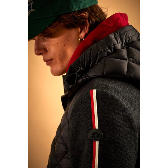 LA MARTINA HYBRID JACKET WITH HOOD IN QUILTED NYLON MBO015 09999-BLACK