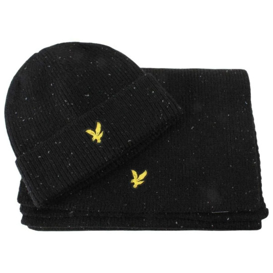 LYLE & SCOTT DONEGAL SCARF AND BEANIE GIFT SET GF2506A Z865-JET BLACK