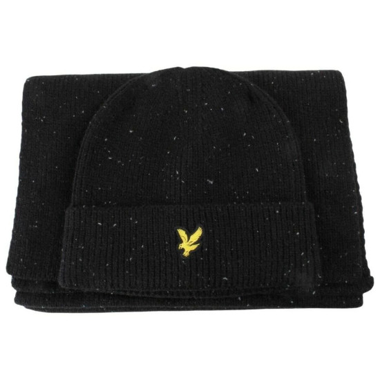 LYLE & SCOTT DONEGAL SCARF AND BEANIE GIFT SET GF2506A Z865-JET BLACK