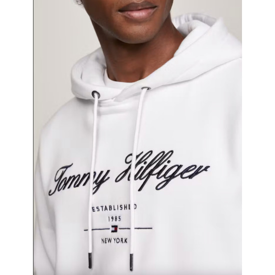 TOMMY HILFIGER SCRIPT LOGO HOODIE MW0MW33631 YBR-WHITE