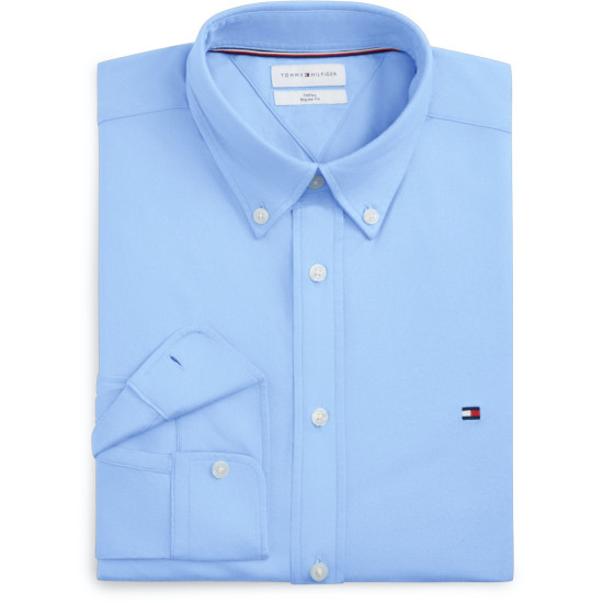 TOMMY HILFIGER FLEX FLANNEL SOLID RF SHIRT MW0MW40469 C1Z-VESSEL BLUE