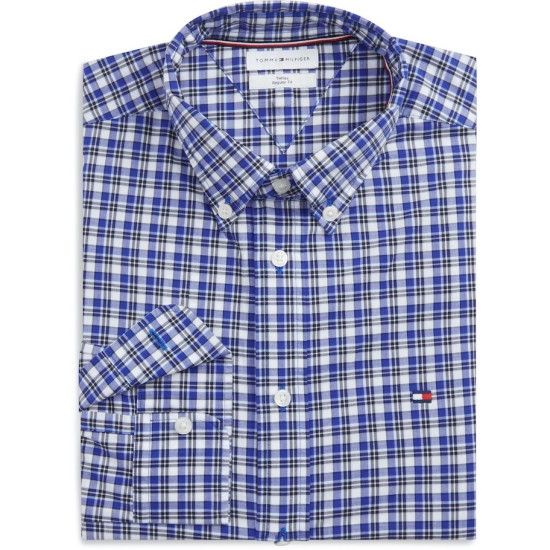TOMMY HILFIGER FLEX POPLIN TARTAN BTD RF SHIRT MW0MW44595 0MS-ANCIENT BLUE/CHECK