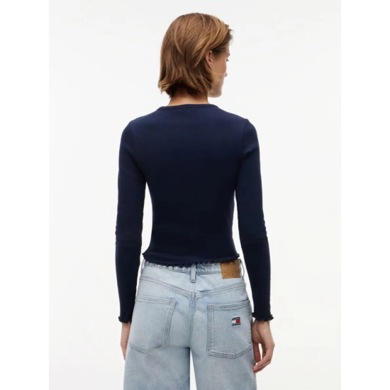 TOMMY JEANS SLIM LETTUCE EDGE RIB LONGSLEEVE DW0DW22783 C1G-DARK NIGHT NAVY
