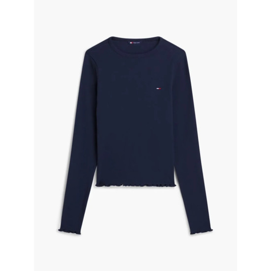 TOMMY JEANS SLIM LETTUCE EDGE RIB LONGSLEEVE DW0DW22783 C1G-DARK NIGHT NAVY