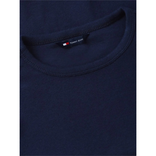 TOMMY JEANS SLIM LETTUCE EDGE RIB LONGSLEEVE DW0DW22783 C1G-DARK NIGHT NAVY