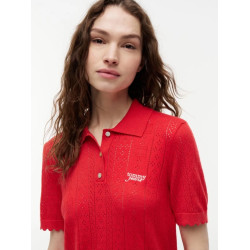 TOMMY JEANS POINTELLE POLO SWEATER DW0DW22932 XK9-AMARYLLIS RED