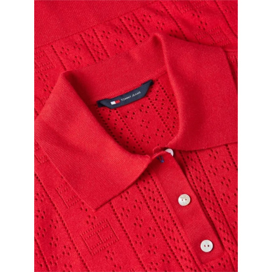 TOMMY JEANS POINTELLE POLO SWEATER DW0DW22932 XK9-AMARYLLIS RED