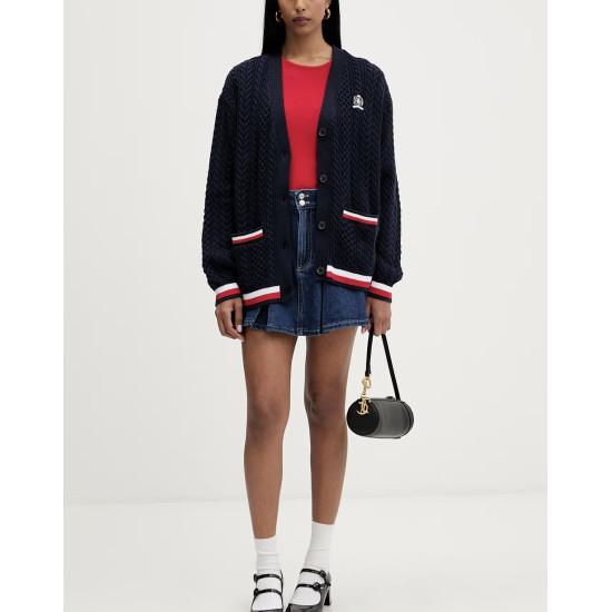 TOMMY JEANS RWB TIPPING OVS CARDIGAN DW0DW22934 C1G-DARK NIGHT NAVY