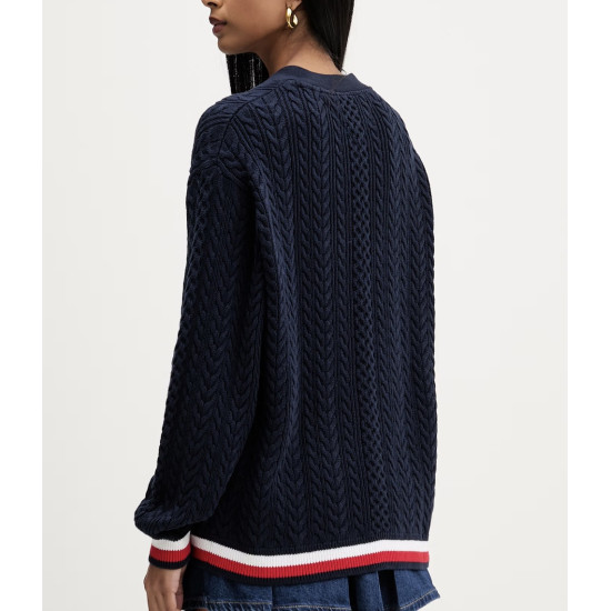 TOMMY JEANS RWB TIPPING OVS CARDIGAN DW0DW22934 C1G-DARK NIGHT NAVY
