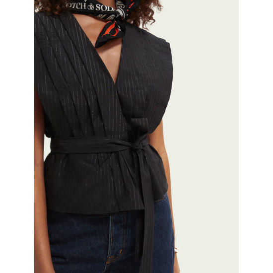 SCOTCH & SODA V-NECK LUREX STRIPED TOP 166569 0008 BLACK